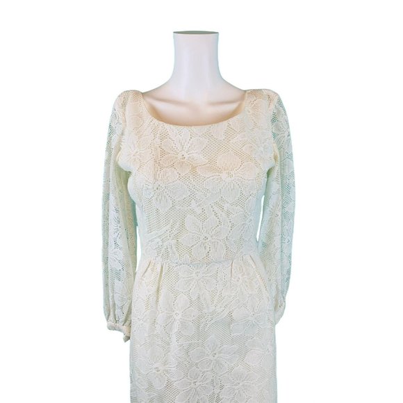 Vintage 60s Lace Dress Womens Extra Small White Floral Mini Cocktail - Picture 3 of 10